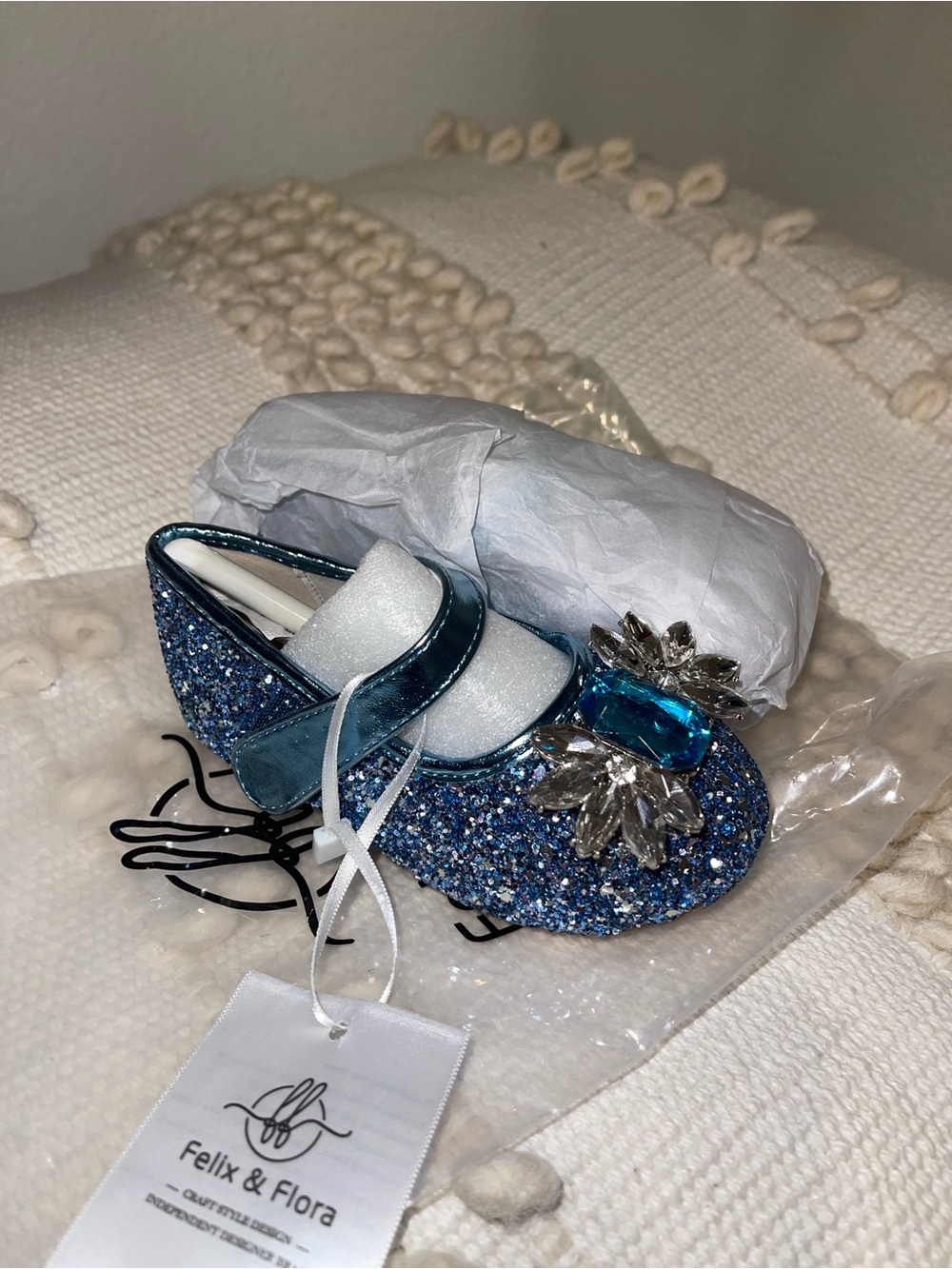 Blue Glitter Mary Jane Shoe with Jewel NWT